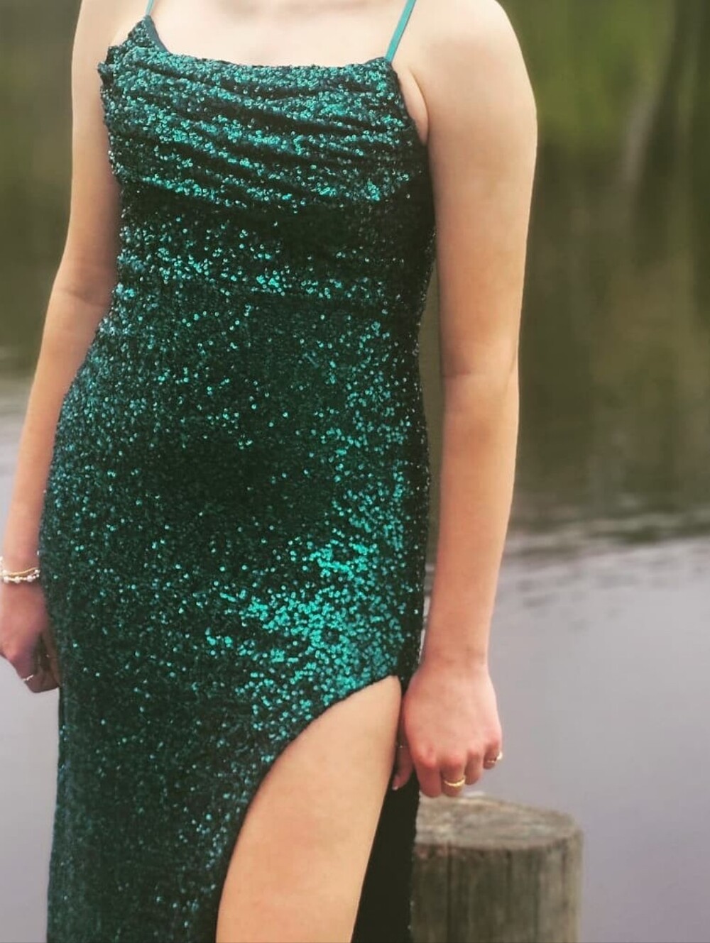 Emerald Green Sequin Spaghetti Strap Dress